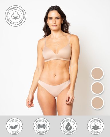 PACK 3 CALZÓN ALGODÓN MUJER UNICA LINGERIE BEIGE BIKINI HYDROFLEX SIN DEMARCACIÓN - 1