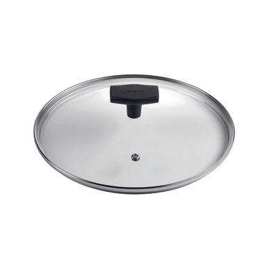 TAPA VIDRIO TEMPLADO BORDE ACERO INOX C/AGUJERO DE VAPOR 28CM - 1
