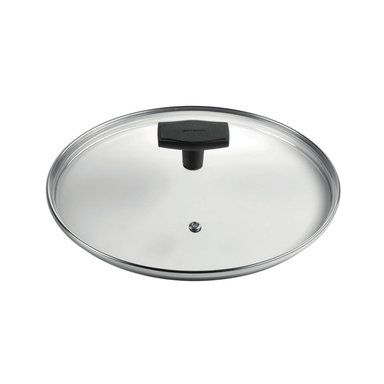 TAPA VIDRIO TEMPLADO BORDE ACERO INOX C/AGUJERO DE VAPOR 16CM - 1