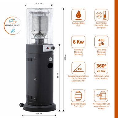 ESTUFA A GAS EXTERIOR TERRAZA CILDRO LW NEGRA 1,35 METROS - 4