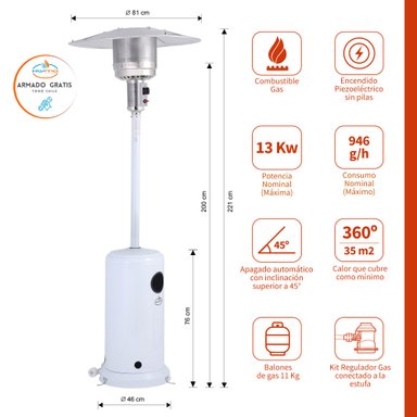 ESTUFA A GAS EXTERIOR TERRAZA SETAX WHITE - 4