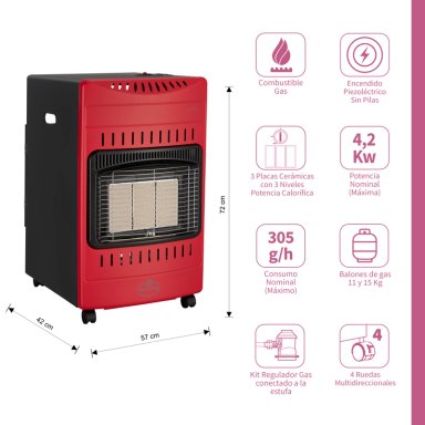 Estufa a Gas Interior 15 Kg 4,2 Kw VARME PRO Red - 3
