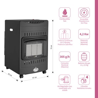 Estufa a Gas Interior 5 Kg 2,8 Kw VARME  Black - 3
