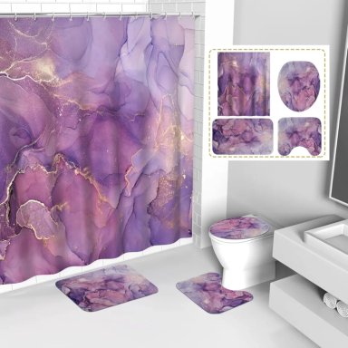 JUEGO BAÑO 4 PIEZAS CORTINA TELA POLIE STER IMPERMEABLE - 1