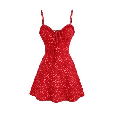 VESTIDO CORTO MUJER CON TIRANTES ESTAMPADO LUNARES VOLANTES - 1