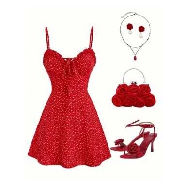 VESTIDO CORTO MUJER CON TIRANTES ESTAMPADO LUNARES VOLANTES - 3