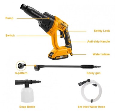 HIDROLAVADORA INGCO INALAMBRICA 20 V + BAT+ CARG+ 5 ACC - 2