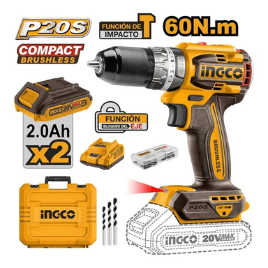 TALADRO PERCUTOR INAL INGCO BRUSHLESS +BAT +CARG CIDLI20602 - 1