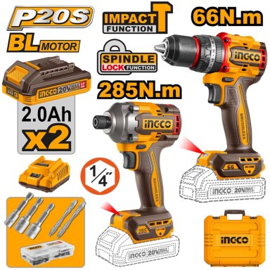 SET TALADRO PERCUTOR + ATORNILLADOR IMP INGCO +ACC CKLI20277 - 1