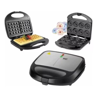 MÁQUINA CLICK VENTAS HORNEAR 8 DONAS Y WAFFLES 2EN1 RAF 850W NEGRO - 1