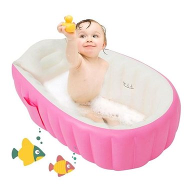 BAÑERA CLICK VENTAS INFLABLE PLEGABLE BEBÉ CON ANTIDESLIZANTE DUCHA ROSA - 1