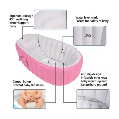 BAÑERA CLICK VENTAS INFLABLE PLEGABLE BEBÉ CON ANTIDESLIZANTE DUCHA ROSA - 4