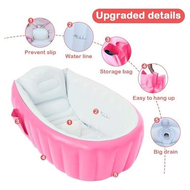BAÑERA CLICK VENTAS INFLABLE PLEGABLE BEBÉ CON ANTIDESLIZANTE DUCHA ROSA - 6