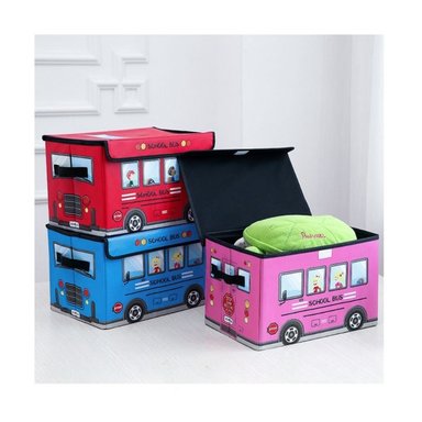 ORGANIZADOR DE TELA CON TAPA PARA GUARDAR JUGUETES ROSA - 3