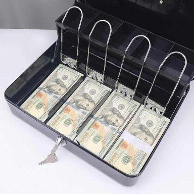 CAJA FUERTE MEDIANA NEGRO DE METAL PARA EFECTIVO - 1