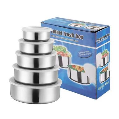 SET 5 CONTENEDOR TUPPER TAPPER BOWL DE ACERO INOXIDABLE PLATEADO TC - 1