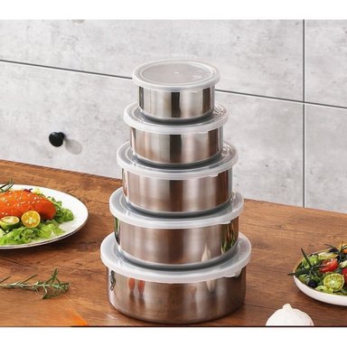 SET 5 CONTENEDOR TUPPER TAPPER BOWL DE ACERO INOXIDABLE PLATEADO TC - 3