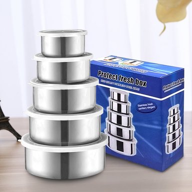 SET 5 CONTENEDOR TUPPER TAPPER BOWL DE ACERO INOXIDABLE PLATEADO TC - 4