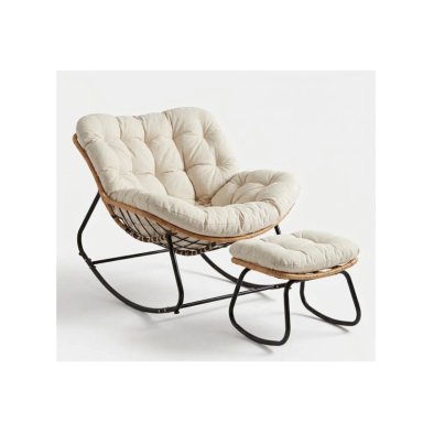 SILLA MECEDORA BOHO PAPASAN NIDO + REPOSA PIES MODERNA COLOR BEIGE - 1