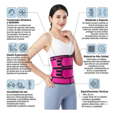 FAJA REDUCTORA DE CINTURA CINTURON DE SOPORTE ABDOMINAL ROSA - 5