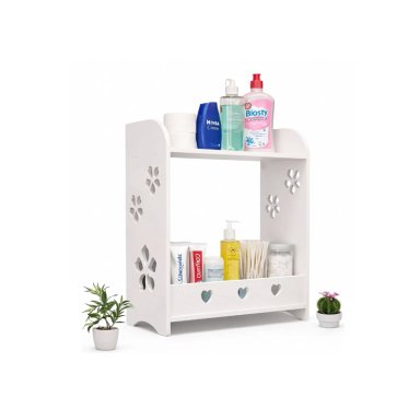 ESTANTE ORGANIZADOR MULTIUSO PARA BAÑO O ESCRITORIO - 2 NIVELES CON DISEÑO CALADO - 1