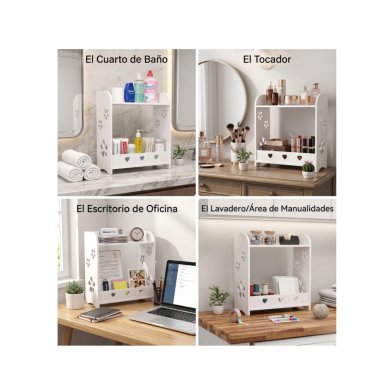 ESTANTE ORGANIZADOR MULTIUSO PARA BAÑO O ESCRITORIO - 2 NIVELES CON DISEÑO CALADO - 3