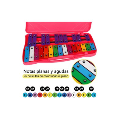 METALOFONO CROMATICO INFANTIL 25 NOTAS XILOFONO CON MALETA DE TRANSPORTE Y BAQUETAS - ROSA - 1