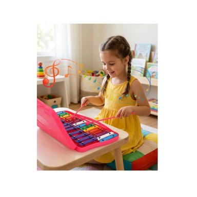 METALOFONO CROMATICO INFANTIL 25 NOTAS XILOFONO CON MALETA DE TRANSPORTE Y BAQUETAS - ROSA - 2