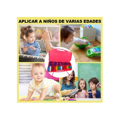 METALOFONO CROMATICO INFANTIL 25 NOTAS XILOFONO CON MALETA DE TRANSPORTE Y BAQUETAS - ROSA - 3