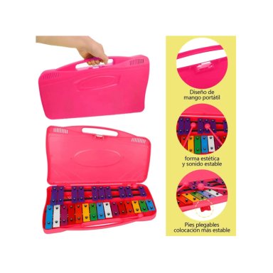 METALOFONO CROMATICO INFANTIL 25 NOTAS XILOFONO CON MALETA DE TRANSPORTE Y BAQUETAS - ROSA - 6