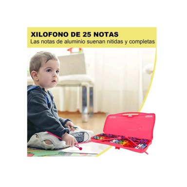 METALOFONO CROMATICO INFANTIL 25 NOTAS XILOFONO CON MALETA DE TRANSPORTE Y BAQUETAS - ROSA - 7