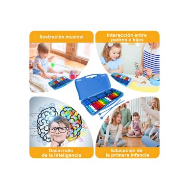 METALOFONO CROMATICO INFANTIL 25 NOTAS XILOFONO CON MALETA DE TRANSPORTE Y BAQUETAS - AZUL - 3