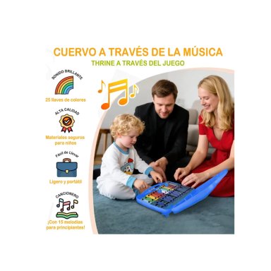 METALOFONO CROMATICO INFANTIL 25 NOTAS XILOFONO CON MALETA DE TRANSPORTE Y BAQUETAS - AZUL - 4