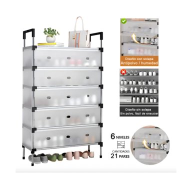 ZAPATERO ORGANIZADOR DE 6 NIVELES MULTIFUNCIONAL - ESTANTE MODERNO PARA CALZADO, CON TAPA POLVO - 1