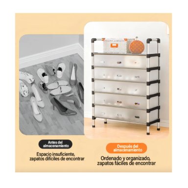 ZAPATERO ORGANIZADOR DE 6 NIVELES MULTIFUNCIONAL - ESTANTE MODERNO PARA CALZADO, CON TAPA POLVO - 3