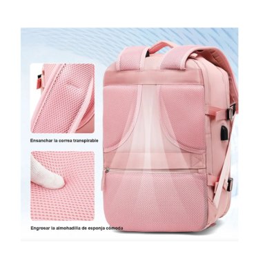 MOCHILA DE VIAJE VIRAL MULTIPLES COMPARTIMENTOS COLOR ROSA - 6