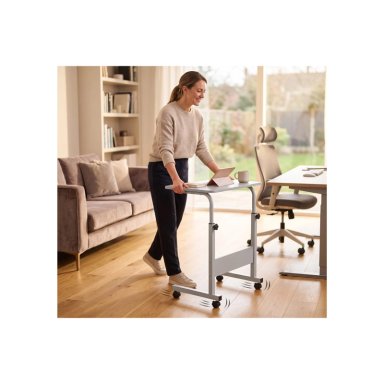 MESA ESCRITORIO AJUSTABLE CON RUEDAS PARA LAPTOP MULTIFUNCIONAL - BLANCO - 2