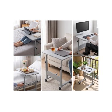 MESA ESCRITORIO AJUSTABLE CON RUEDAS PARA LAPTOP MULTIFUNCIONAL - BLANCO - 3