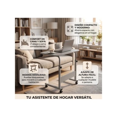 MESA ESCRITORIO AJUSTABLE CON RUEDAS PARA LAPTOP MULTIFUNCIONAL - BLANCO - 4