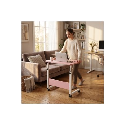 MESA ESCRITORIO AJUSTABLE CON RUEDAS PARA LAPTOP MULTIFUNCIONAL -.ROSA - 1
