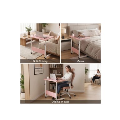 MESA ESCRITORIO AJUSTABLE CON RUEDAS PARA LAPTOP MULTIFUNCIONAL -.ROSA - 2