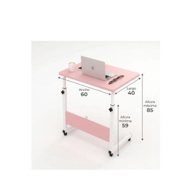 MESA ESCRITORIO AJUSTABLE CON RUEDAS PARA LAPTOP MULTIFUNCIONAL -.ROSA - 6