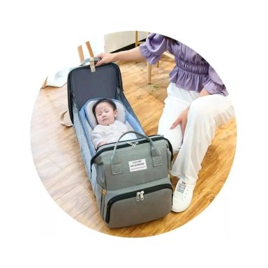 BOLSA MOCHILA DE PAÑALES PARA MAMA CAMA DE BEBE  PLEGABLE - 5