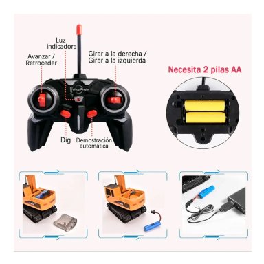 EXCAVADORA RC CONTROL REMOTO 1:24 JUGUETE RECARGABLE - 6