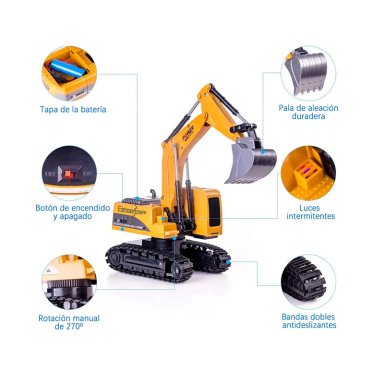 EXCAVADORA RC CONTROL REMOTO 1:24 JUGUETE RECARGABLE - 7