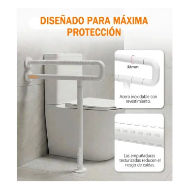 BARRA SEGURIDAD BAÑO DISCAPACITADOS ACERO INOX MURO PISO - 2