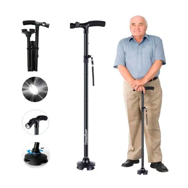 BASTON ORTOPEDICO PLEGABLE CON LUZ LED BASE ADULTO AJUSTABLE - 1