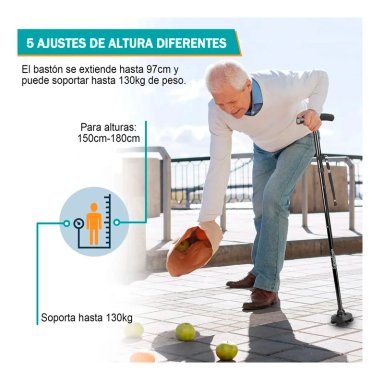 BASTON ORTOPEDICO PLEGABLE CON LUZ LED BASE ADULTO AJUSTABLE - 3