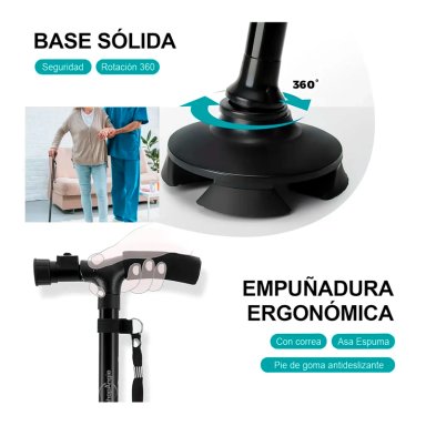 BASTON ORTOPEDICO PLEGABLE CON LUZ LED BASE ADULTO AJUSTABLE - 4