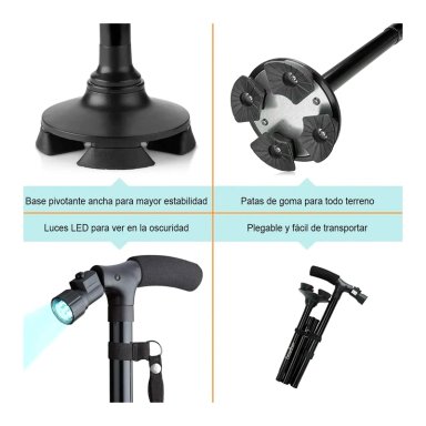 BASTON ORTOPEDICO PLEGABLE CON LUZ LED BASE ADULTO AJUSTABLE - 5